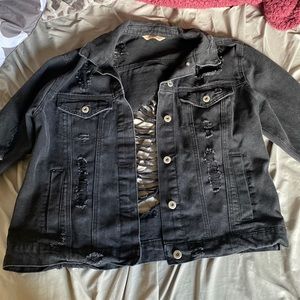Black ripped denim jacket
